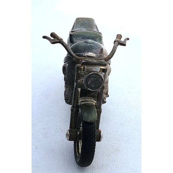 NOVELTY COIN BANK-Pewter Motorcycle-Rubber Tires-Stands Up On Stand - Picture 6 of 12